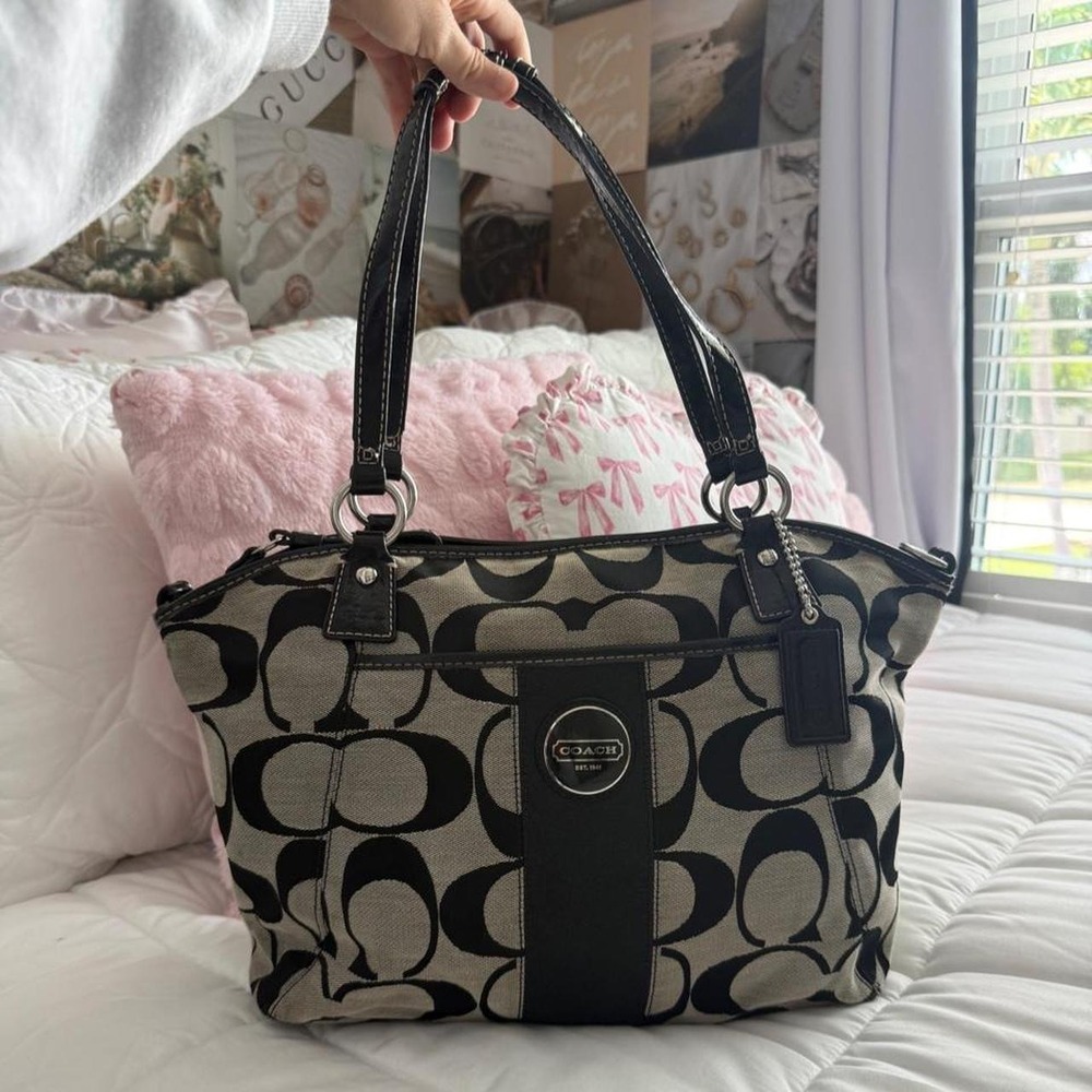 Y2K Coach Signature Jacquard Stripe Pocket tote bag/purse